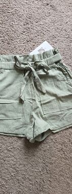 High-Waist Paperbag Shorts in Sage Green